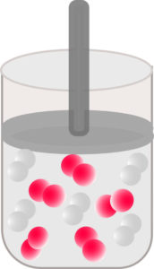 Oxygen and hydrogen gas in a vessel fitted with a piston